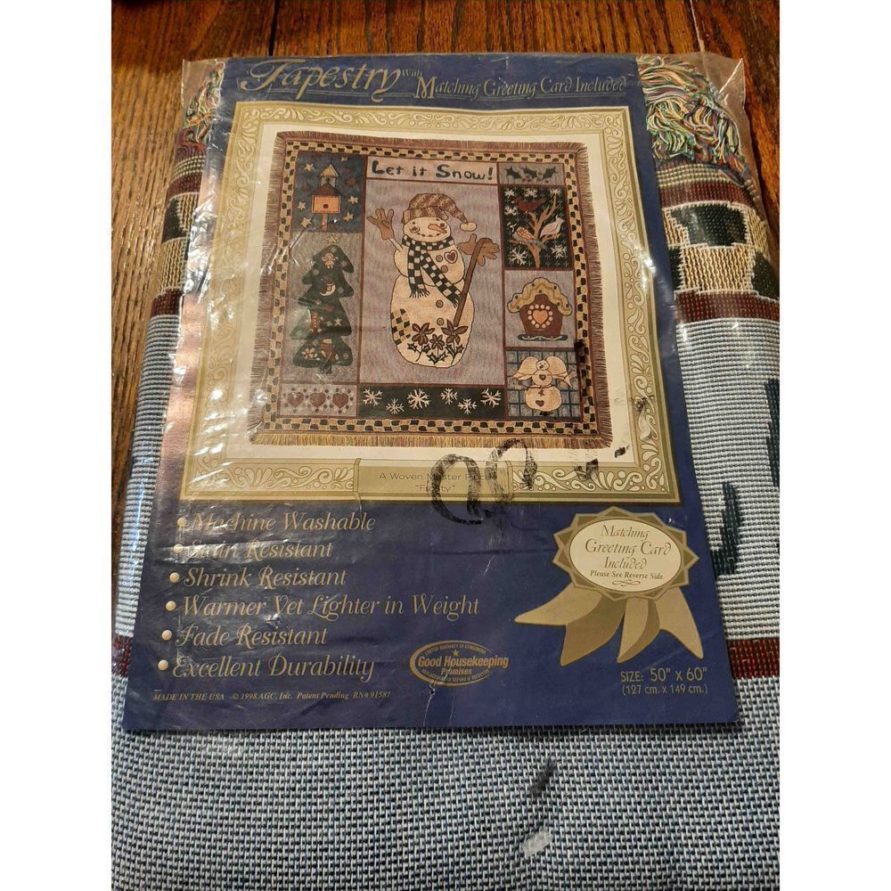 New Vintage 1998 American Weavers Let it Snow Tapestry Throw Rustic Farmhouse